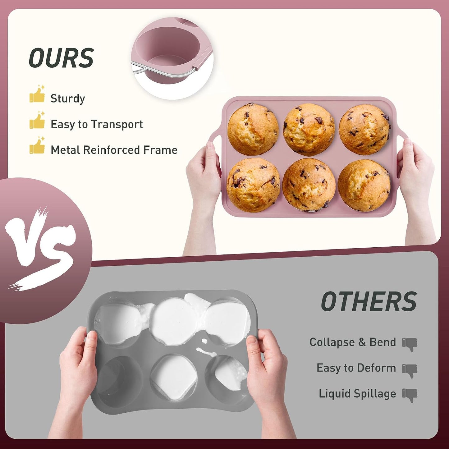 2 Packs 12 Cups Silicone Muffin Pan for Baking with Metal Reinforced Frame Regular Size Cupcake Pan Tray Egg Bites Silicone Cookie Molds Muffin Tin Tart Pans Sheet Set for Oven Dishwasher Safe