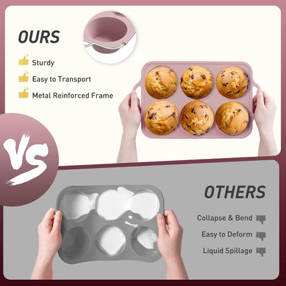 2 Packs 12 Cups Silicone Muffin Pan for Baking with Metal Reinforced Frame Regular Size Cupcake Pan Tray Egg Bites Silicone Cookie Molds Muffin Tin Tart Pans Sheet Set for Oven Dishwasher Safe