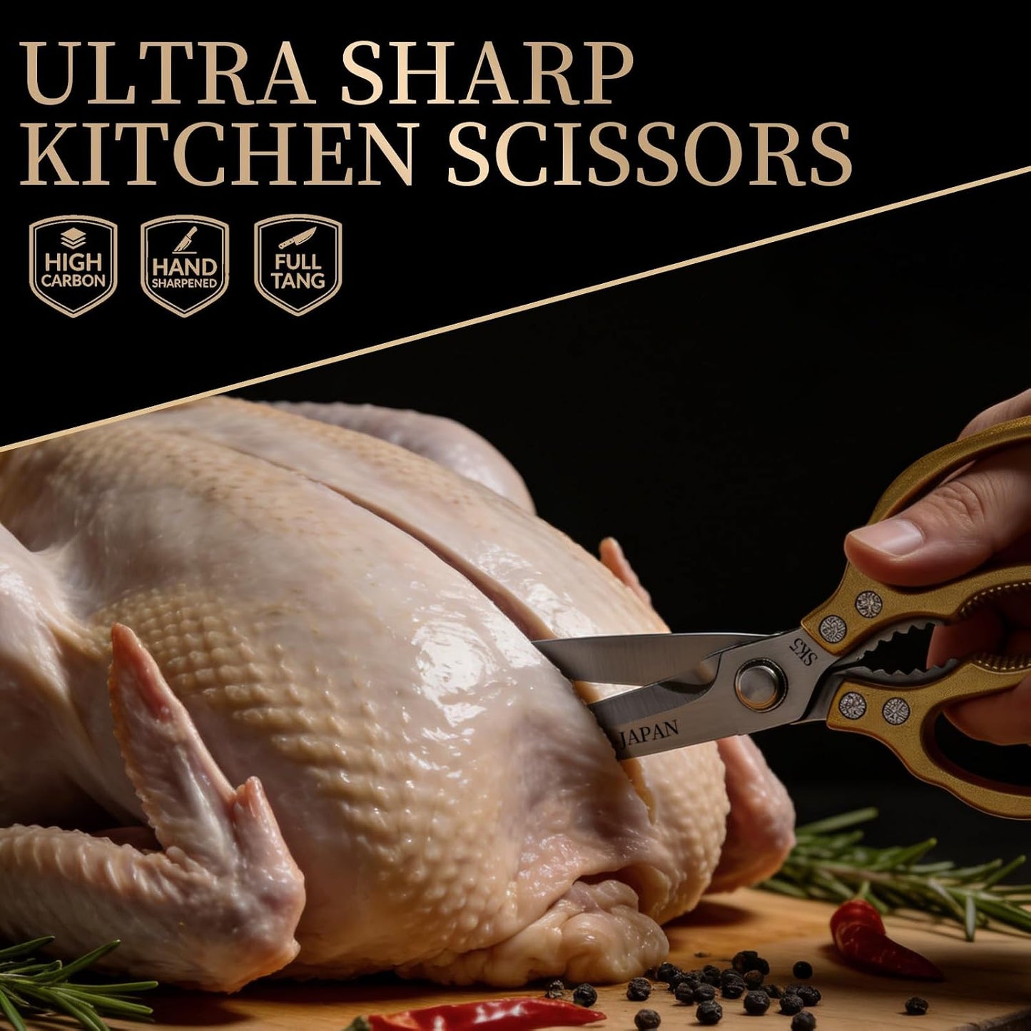 Kitchen Scissors Set Gold, Kitchen Shears, Sharp Meat Cutting Scissor Dishwasher Safe, Poultry Shear Heavy Duty, Japan Cooking Kitchen Scissors for Food Chicken Shears, Gifts for Men Women
