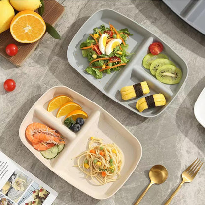 Divided Plates 10.5 Inch for Adults, Portion Control Bariatric Plate, Wheat Straw Plates with 3 Compartments, Unbreakable Reusable Portion Control Plates, BPA Free(4PCS) (INS Series-4PACK)