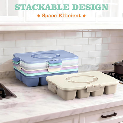 Snackle Box Container, Divided Serving Tray with Lid and Handle, 9 Compartments Snack Box Container for Adults, Portable Charcuterie Serving Platter for Candy Fruit, 9.9 Cups, White Grey