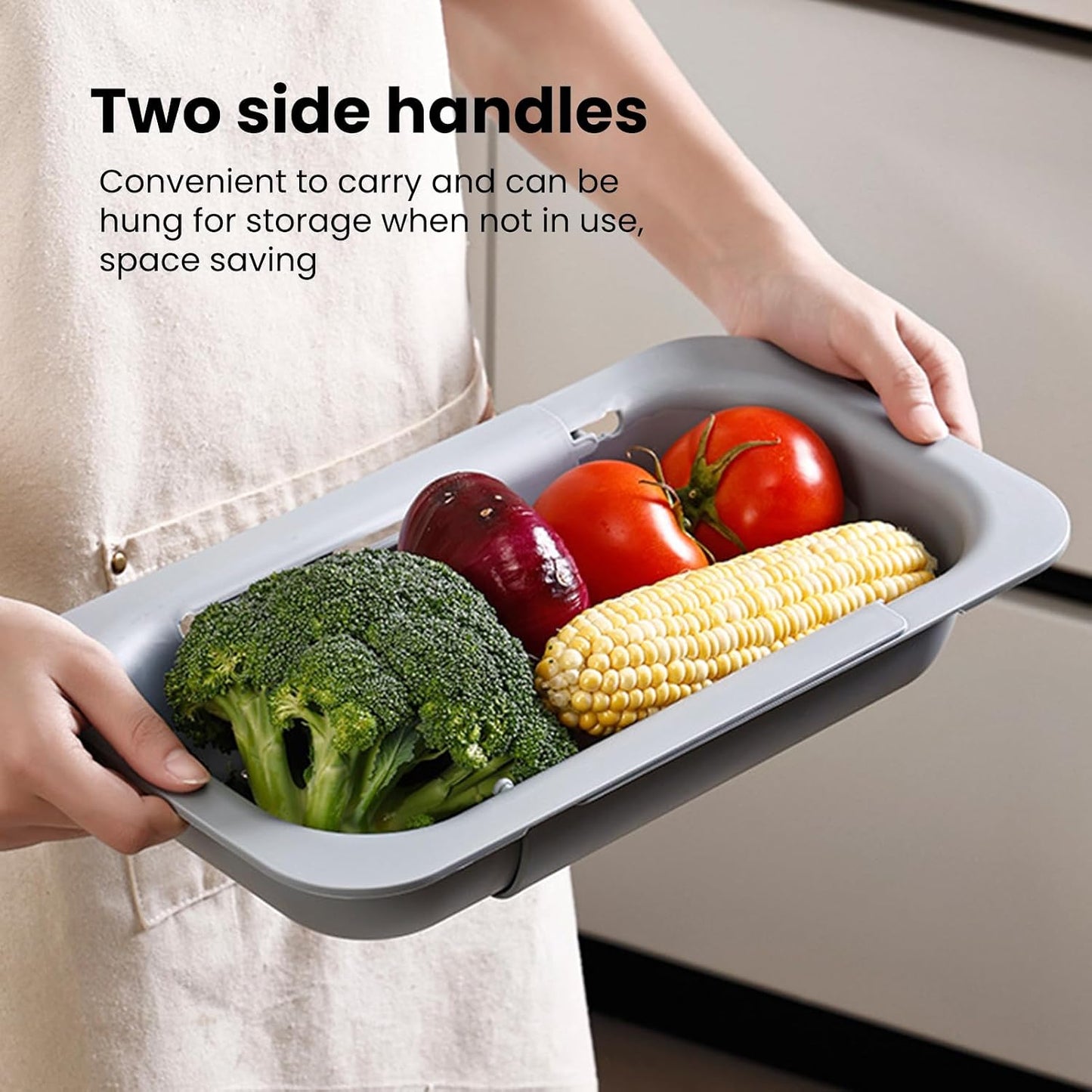 YOXIER Expandable Drain Basket Retractable Colander Retractable Drain Basket Over Sink Multifunctional Grade Pp Extendable Fruit Vegetable Washing Drainer Colander Strainer Bowl Tableware Container