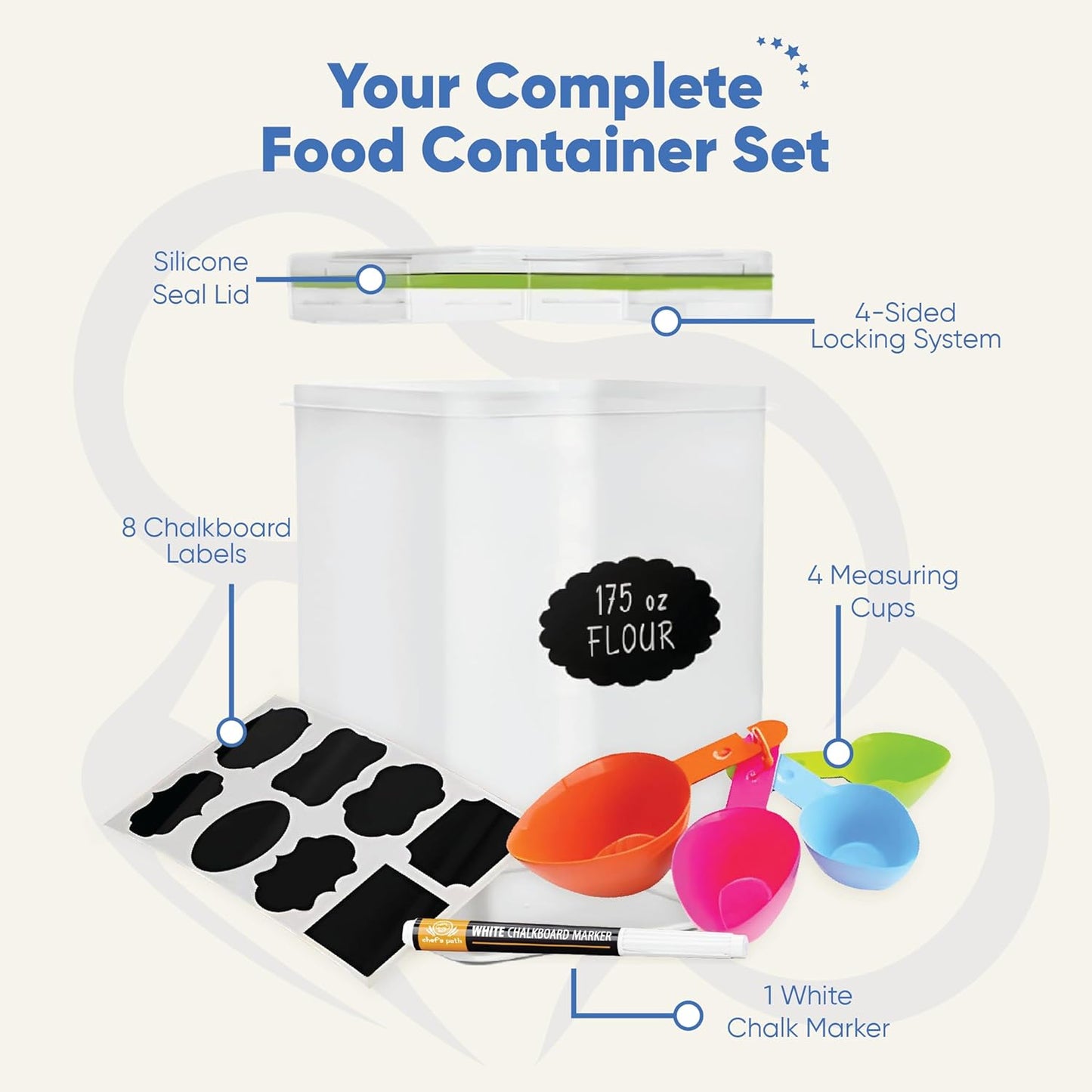 Chef's Path Extra Large Airtight Food Storage Containers with Lids, Pack of 2, 6.5L, 220Oz, Airtight Kitchen and Pantry Bulk Canisters for Flour, Sugar, Rice, and Baking Supplies - Transparent