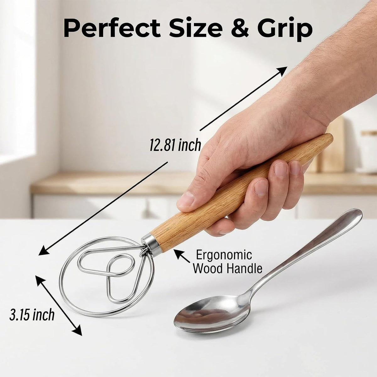 TEEVEA Danish Dough Whisk, Stainless Steel for Sourdough Bread