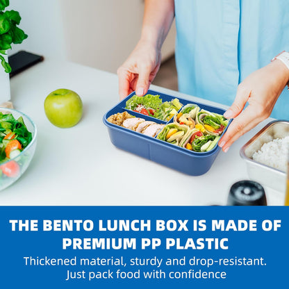 Fanhaw 40 Oz/5 Cup Bento Box for Kids, Men and Women, Lunch Box with 3 Compartments, Utensil, Microwave & Dishwasher Safe (Green)