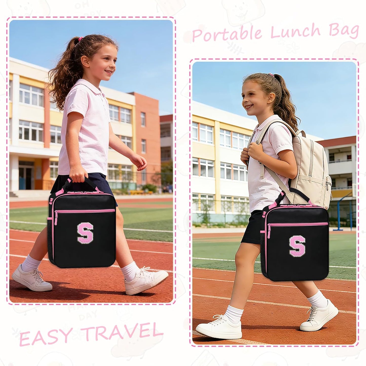 Lunch Box for Women Girls Adult Teens Kids Lunch Bag School Work Picnic Meal Food Container Carrier Purse Cooler,Insulated Lunch Tote with Handheld Shoulder Strap Water Bottle Holder Purple A