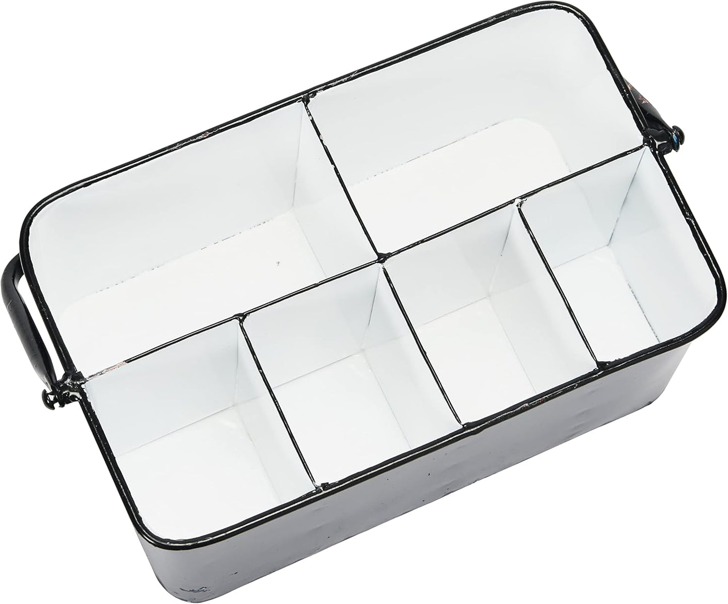 Creative Co-Op Farmhouse Metal Storage Caddy with 6 Compartments and Handle, Distressed Blue and White