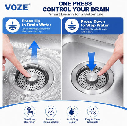 Kitchen Sink Drain Strainer & Stopper with Basket, Stainless Steel Drain Plug Cover Catcher for Food Waste - Sink Accessories for Home or Kitchen Sink Shroom Fit US Standard 3-1/2'' Drain Hole