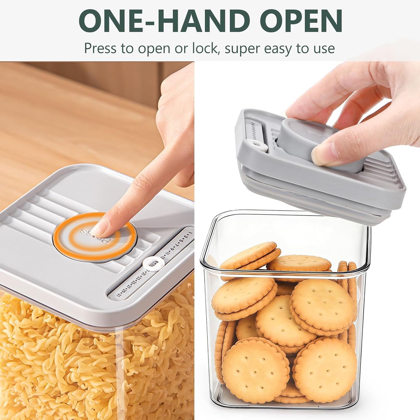 WRINGKIT Set of 4 Airtight Food Storage Containers, 0.58 Qt Small Cereal Snacks Container with Lids, Leak Proof Stackable Flour Sugar Canisters for Pantry, Spices, Candy, One Button Opening, 550ml