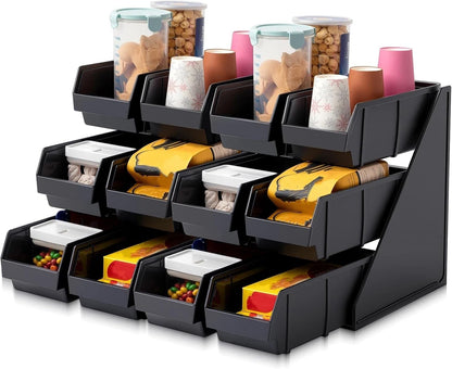 Novabright 6 Compartment Serve Condiment Bin Self Serve Condiment Packet Organizer Stand Countertop Plastic Containers Storage Display Rack for Coffee Shops Restaurants Bars(6 Bin)