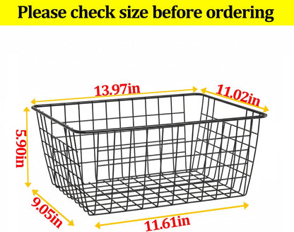 Kitchen Wire Baskets Farmhouse Decor Metal Food Storage Organizer,Household Refrigerator Bin with Built-in Handles for Cabinets, Pantry, Bathroom,2 Packs(white)