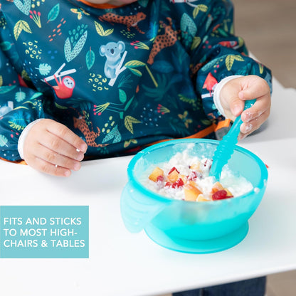 Bumkins Baby Bowl, Silicone Feeding Set with Suction for Baby and Toddler, Includes Spoon and Lid, First Feeding Set, Training Essentials for Baby Led Weaning for Babies 4 Months Up, Sage
