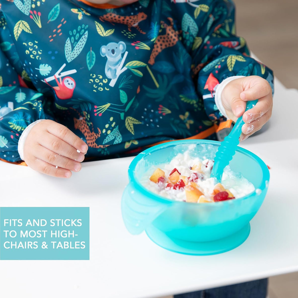 Bumkins Baby Bowl, Silicone Feeding Set with Suction for Baby and Toddler, Includes Spoon and Lid, First Feeding Set, Training Essentials for Baby Led Weaning for Babies 4 Months Up, Sage