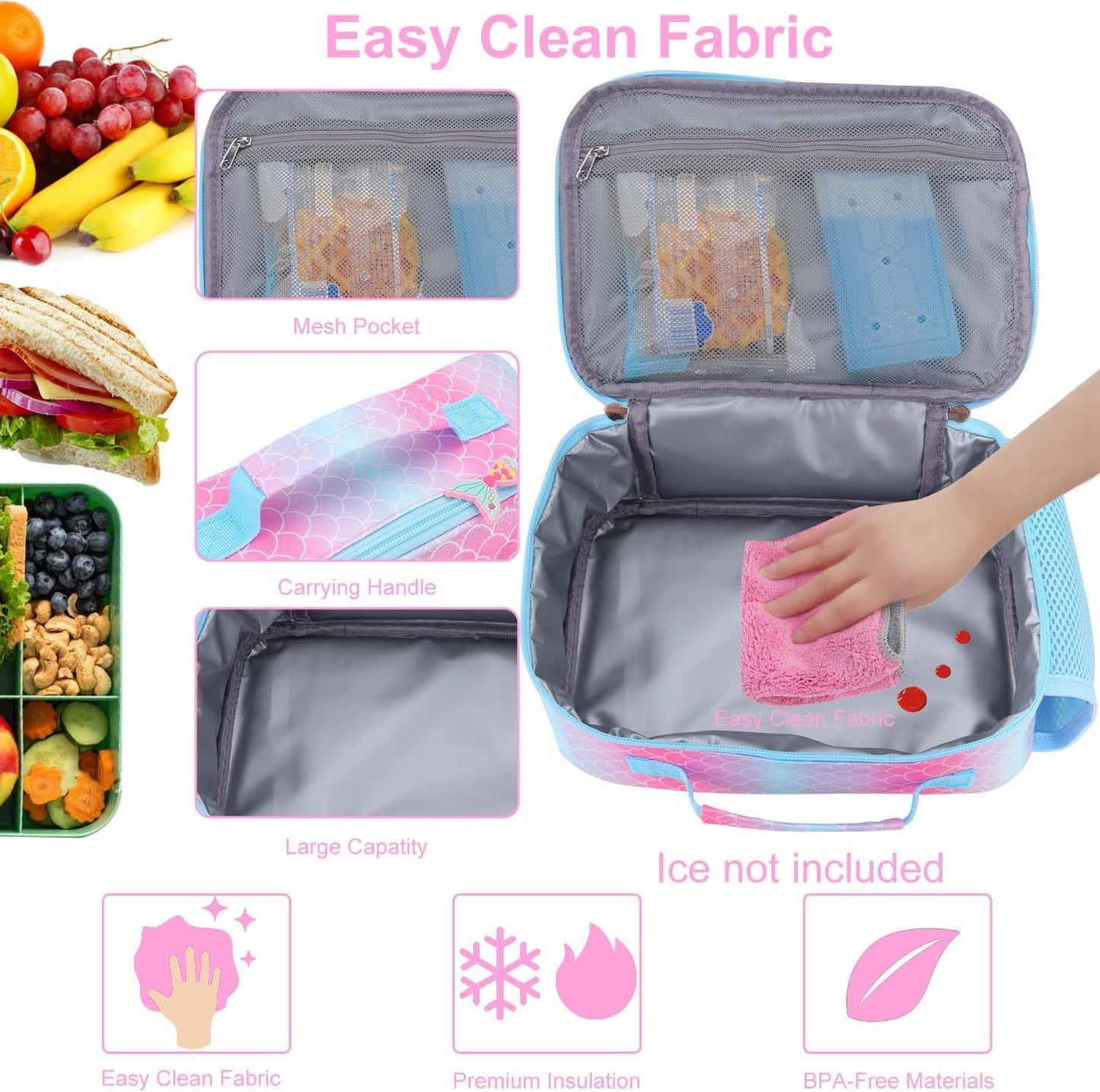 RHCPFOVR Kids Lunch Bag - Insulated Lunch Box for Boys Girls,Washable Lunch Bag and Reusable Toddler Leak-proof Lunchbox for School and Daycare - Colors A