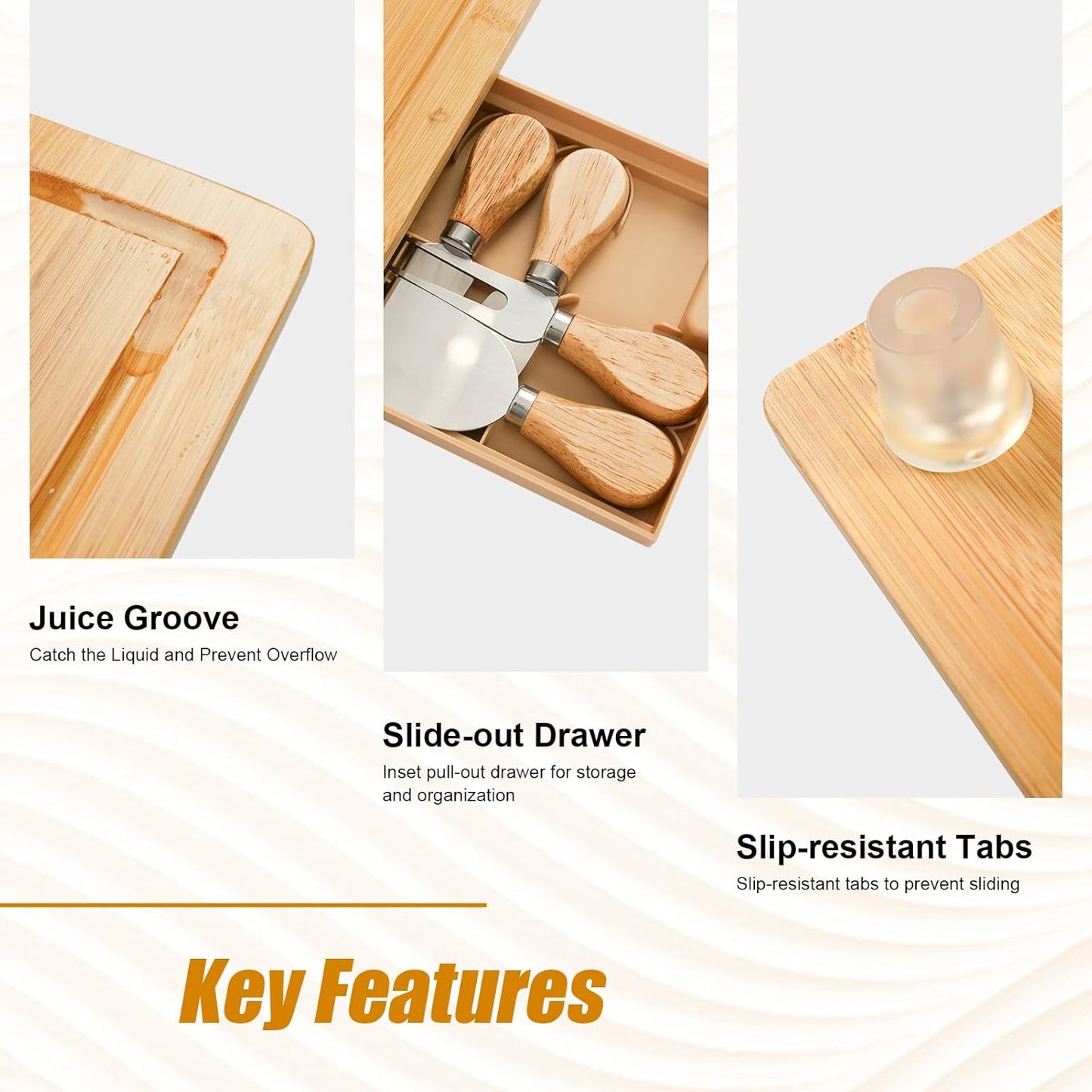 Charcuterie Boards Cheese Board Set, Small Charcuterie Board Bamboo Cheese Board with Slide-Out Drawer, House Warming Gifts New Home, Wedding Gifts for Couple, Bridal Shower Gift