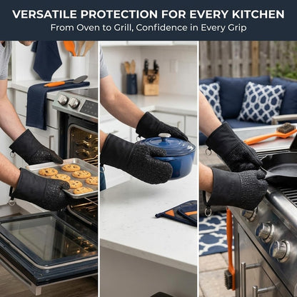 Xlnt Extra Long Oven Mitts (Black) | Teflon EcoElite Water Repellent | Heat Resistant for Oven Cooking, Grill & BBQ | Non Slip Gloves with Teflon EcoElite Finish, Cotton Lining & Hanging Loop