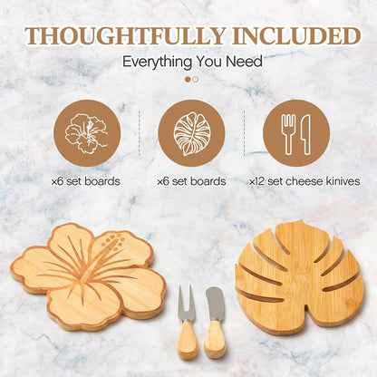 Ziliny 6 Set Hawaiian Palm Leaf Mini Charcuterie Board Gift