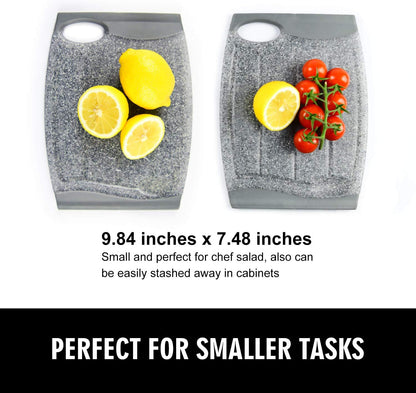Small Plastic Cutting Board Set of 2, Mini Cutting Board for Small Kitchen Tasks, Non Slip Edges, Unique Design with Multiple Juice Grooves! BPA Free, Non-Porous, Dishwasher Safe (9.84" x 7.48")