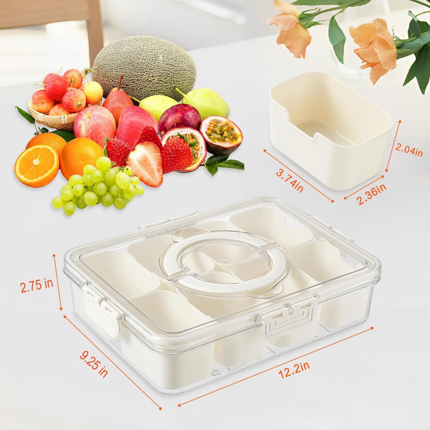 Snackle Box Container, 8 Compartment Divided Serving Tray with Lid and Handle, Snack Box Container for Candy, Fruit and Snacks, Great for Gatherings, Outings, Parties and Entertaining（Pink）