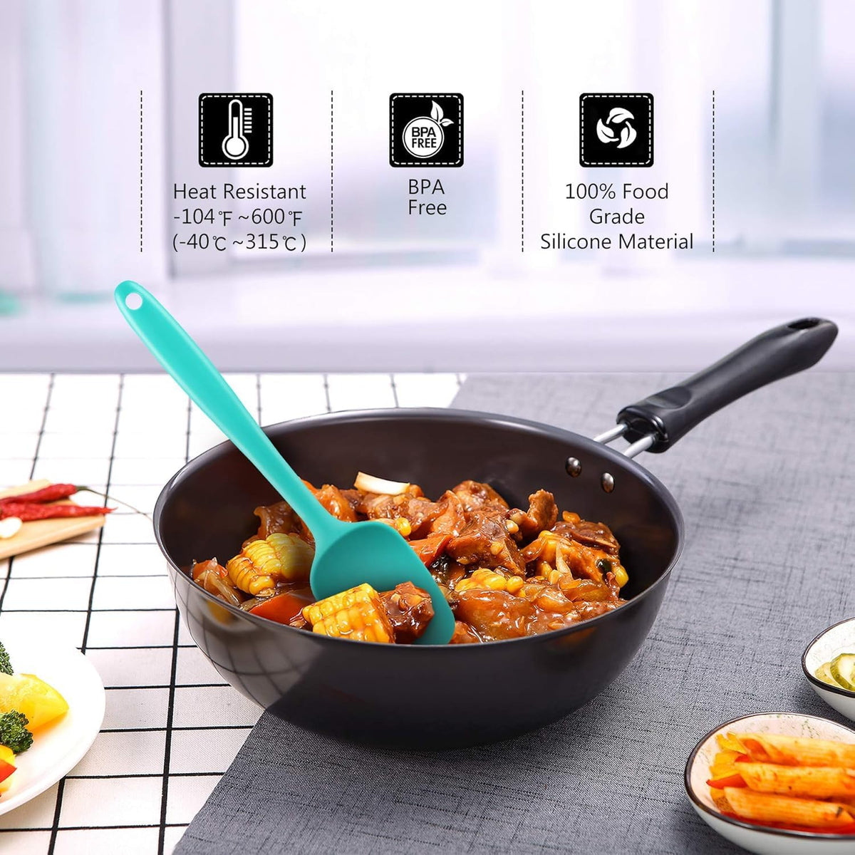 5-Pack Silicone Spatula Set – Heat-Resistant Baking, Cooking & Mixing Tools, Seamless Design, Non-Stick & Easy to Clean, Aqua Sky