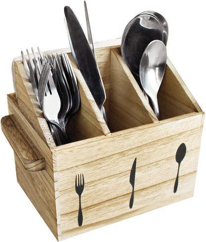 Ikee Design Wooden Utensil Caddy with Handles, Silverware Caddy, Silverware Holder for Countertop,Party,Camping and Kitchen, Silverware Organizer, Picnic Cutlery Holders, White Color