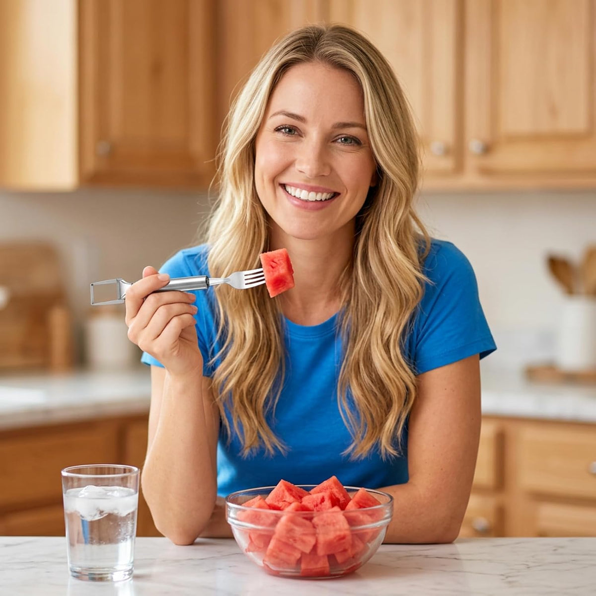 8PCS Melon Baller Scoop Set, Watermelon Slicer Cutter Tool with Fruit Fork, Stainless Steel Kitchen Utensil Set for Fruit Preparation, Includes 4 Fruit Forks and 4 Watermelon Slicers