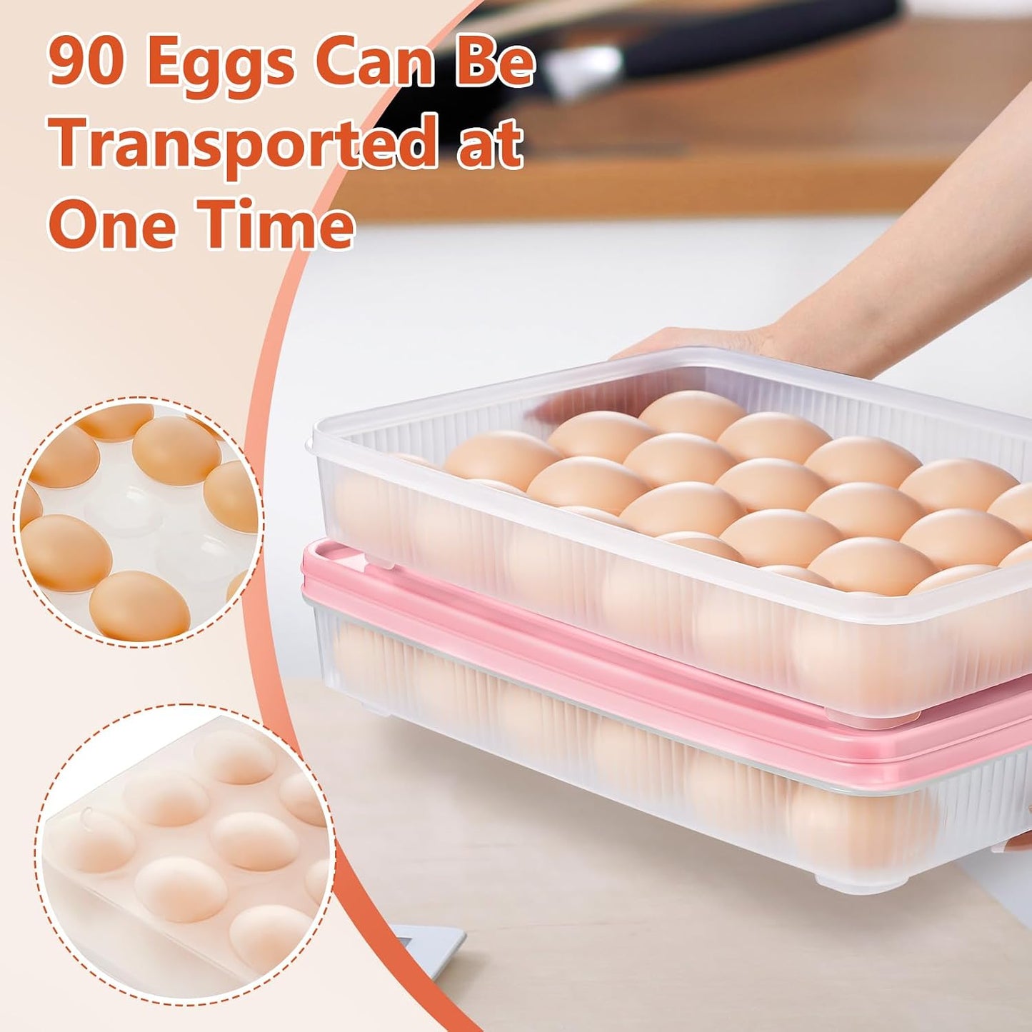 3 Pack Deviled Egg Containers with Lid and 8 Pcs Deviled Egg Injector Piping Tool, Egg Organizer for Refrigerator, Fridge Stackable Countertop Portable Egg Platter (pink,blue,green)