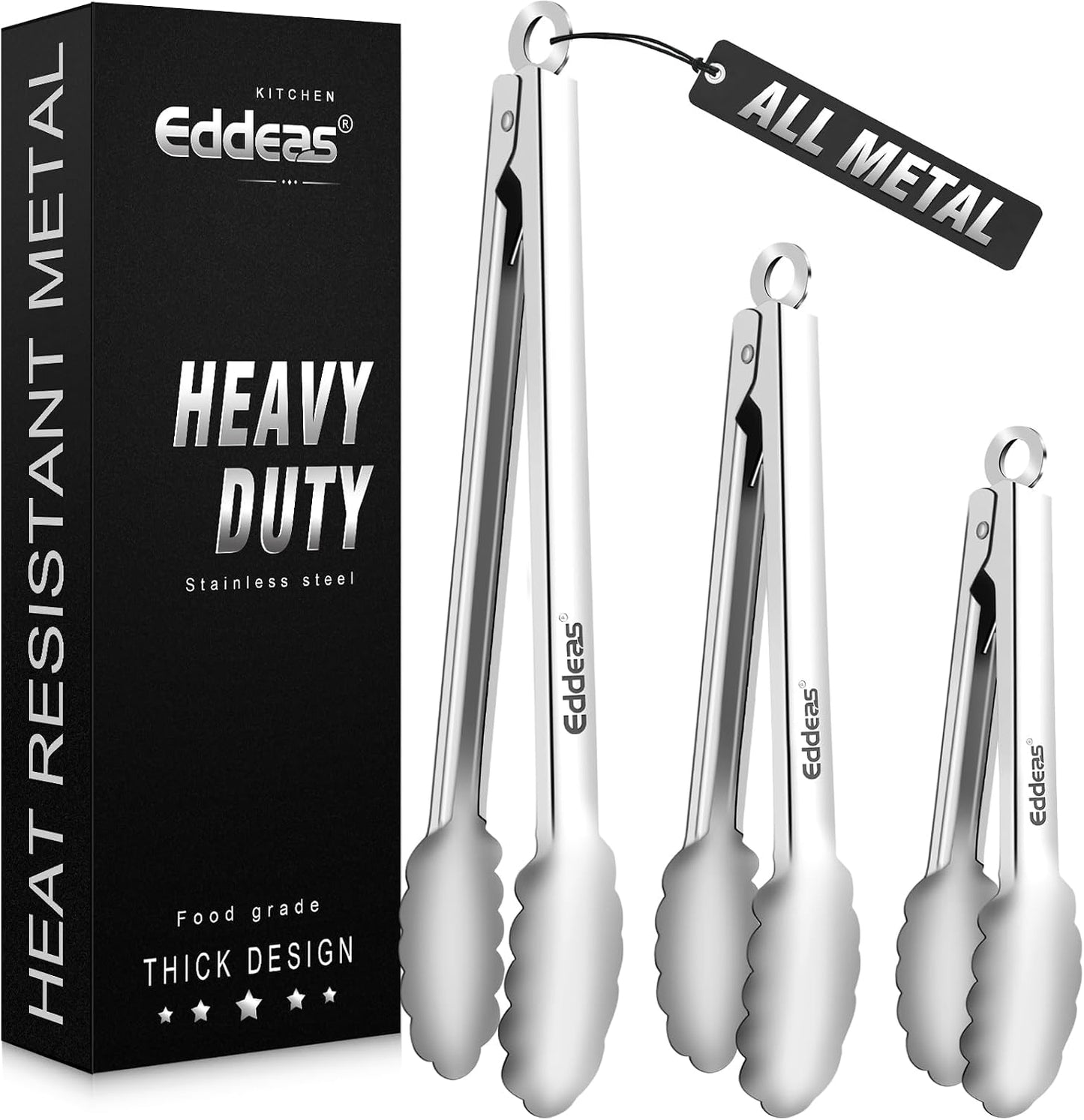 Eddeas Kitchen Tweezers Tongs, Cooking Tweezers Stainless Steel - 3 Size 12'' 10'' & 8 inch Ideal for Meat, pasta, plating and pinching delicate small pieces of food, Set of 3