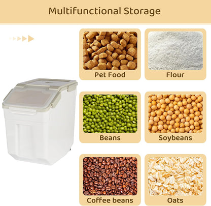 Rice Storage Container 25 lbs, Grey, 2 Pack | Airtight, with Wheels, Locking Lid, Measuring Cup Included, for Flour Sugar Grain Cereal