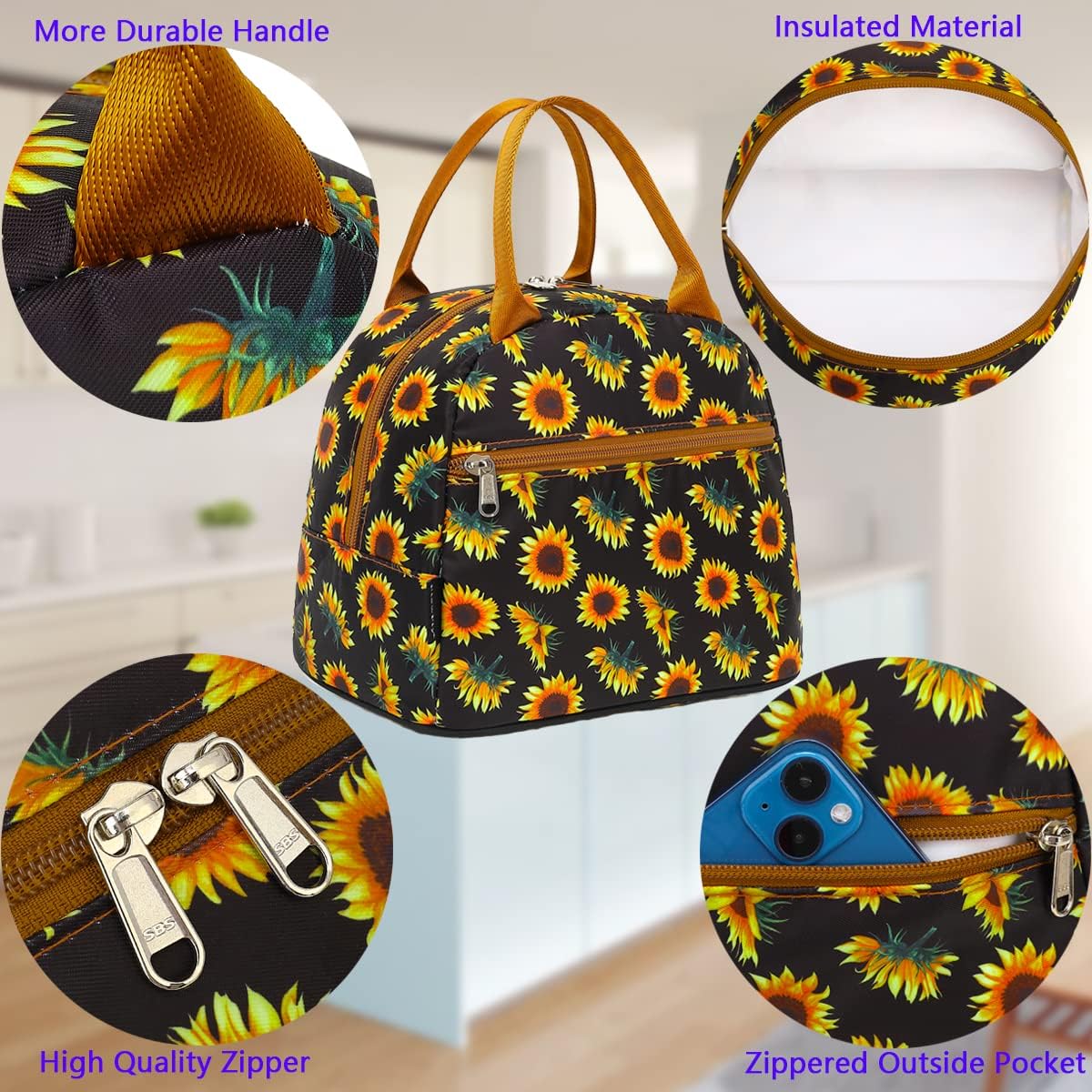 FlowFly Insulated Lunch Cooler Bag - Tote Bag Organizer for Women/Men, Black - Colors A