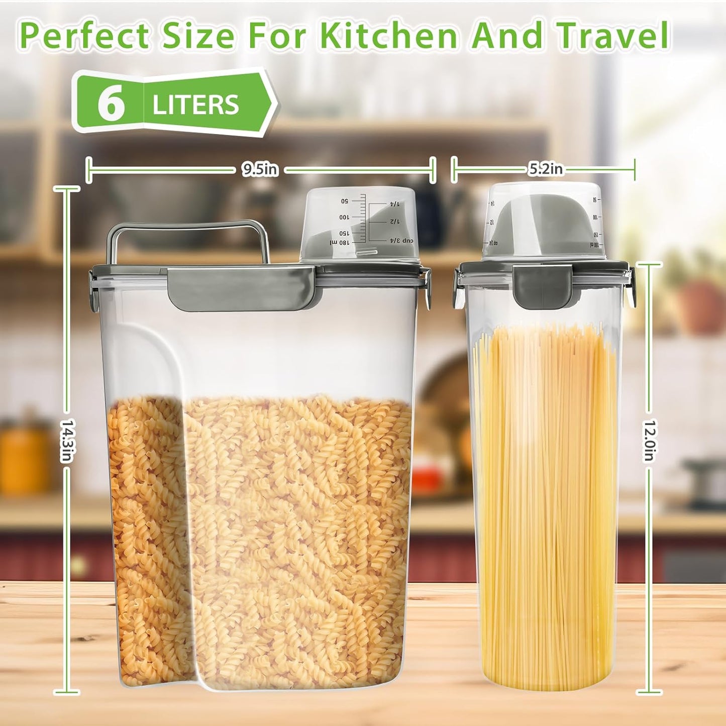 Viretec Rice Storage Container, 15 to 20lb Dry Food Airtight Dispenser, Pet Dog Cat Food Canister, BPA Free Clear Plastic Kitchen and Pantry Bin for Oatmeal, Cereal, Pasta, Flour Pack of 2 Grey