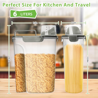 Viretec Rice Storage Container, 15 to 20lb Dry Food Airtight Dispenser, Pet Dog Cat Food Canister, BPA Free Clear Plastic Kitchen and Pantry Bin for Oatmeal, Cereal, Pasta, Flour Pack of 2 Grey