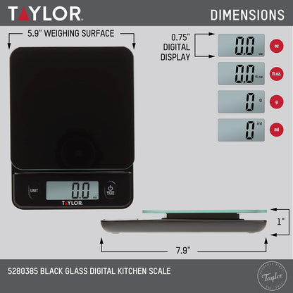 Taylor Digital Kitchen Food Scale with Black Glass Top - 11 lb Max Capacity