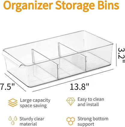 vacane Plastic Pantry Organization and Storage Bins with Removable Dividers, Pantry Organization Refrigerator Organizer Bins, Cabinet Organizers, 2 Pack 13.8" XL