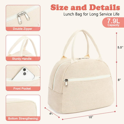GYEUKHAM Lunch Bag Women, Lunch Box for Adult Men Kids Girls, Small Cute Lunchbox Tote Large Capacity Insulated Lunch Container Cooler for Work School Picnic Travel, Black White Stripes