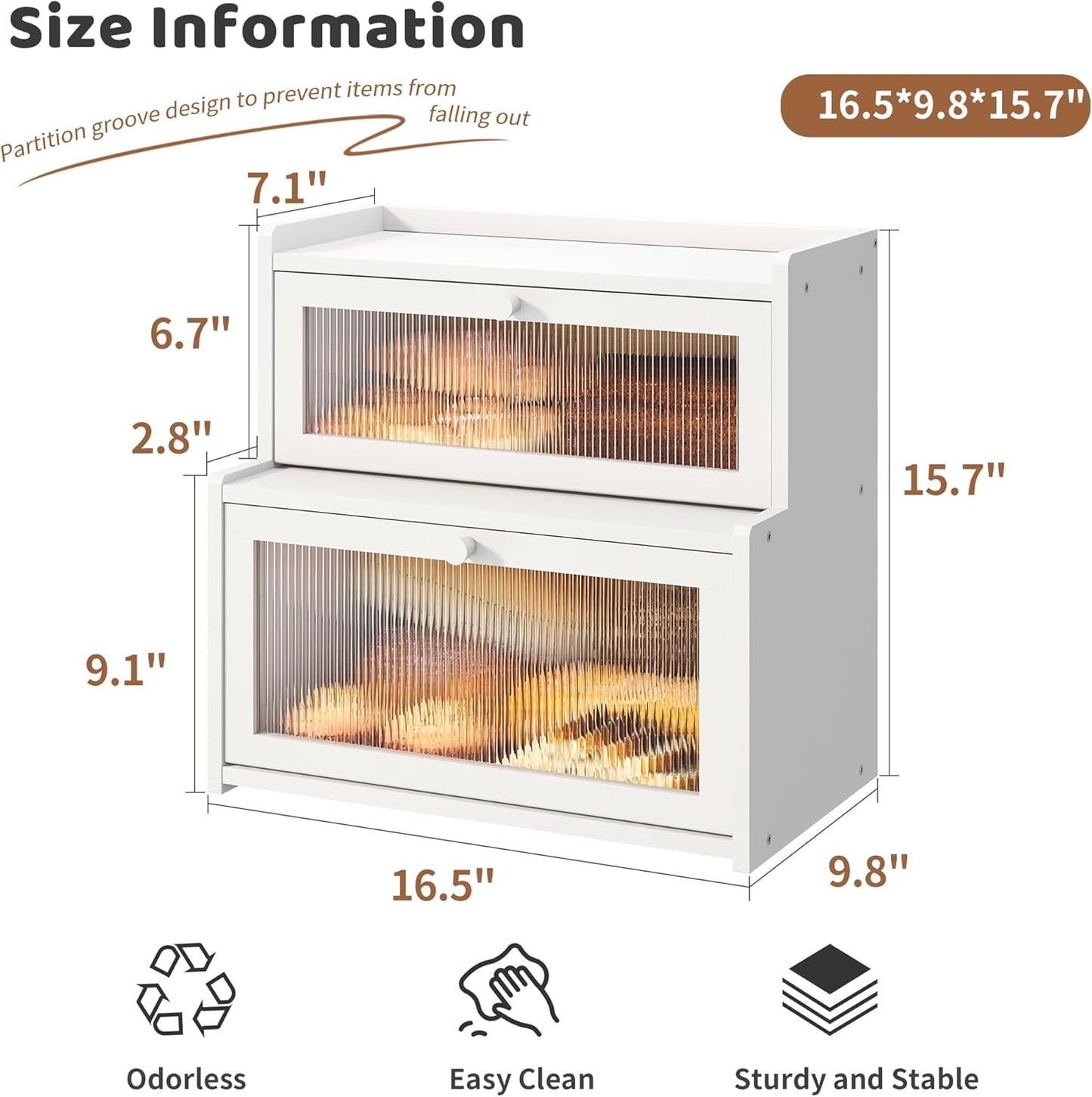 FILWH Bread Box for Kitchen Countertop Double Layer Large Corner Bread Box Capacity Bread Storage Bin Farmhouse Breadbox Container Organizer Cabinet Cupboard Black