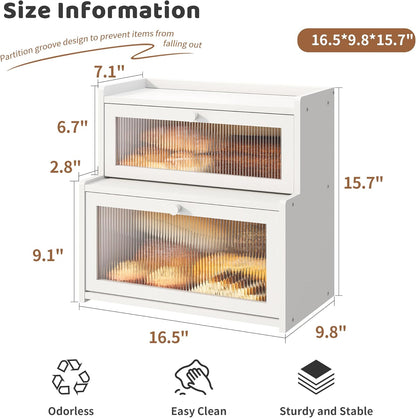 FILWH Bread Box for Kitchen Countertop Double Layer Large Corner Bread Box Capacity Bread Storage Bin Farmhouse Breadbox Container Organizer Cabinet Cupboard Black