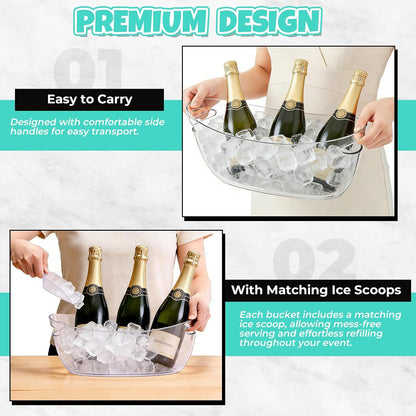 Ice Buckets 2-Pack, 5L Large Clear Acrylic Beverage Tubs with Scoops, Plastic Champagne Wine Beer Cooler for Parties, Mimosa Bar, Cocktail & Outdoor Events, Beverage Cooling Buckets
