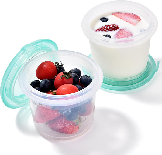 U-Taste Silicone Food Storage Containers Set: Meal Prep Box with Airtight Lid, Freezer & Microwave Safe, Date Marking Circle, Clear cup/oz/ml Measurement for Dry & Wet Deli -2oz/4oz/8oz/16oz, Aqua Sky