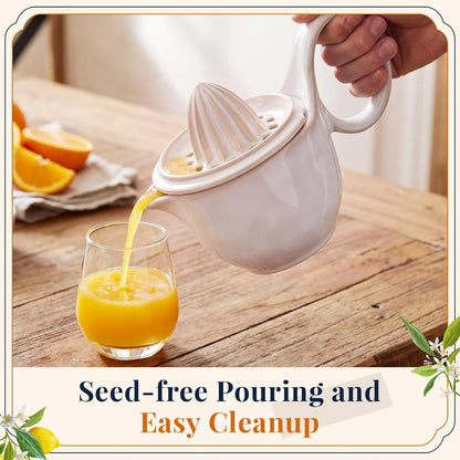 Sawysine Ceramic Lemon Squeezer Manual Citrus Juicer with Strainer Hand Press Lime Orange Reamer with 8.45 oz Cup Strainer Lid Spout Handle for Citrus Fruits Home Kitchen Bar(Classic,Dark Blue)