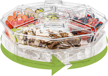 IVYHOME Chilled Condiment Server, Fruit Ice Serving Platter for Parties, Condiment Pots, Taco Bar Serving Set, Chilled Food Containers (Octagonal)