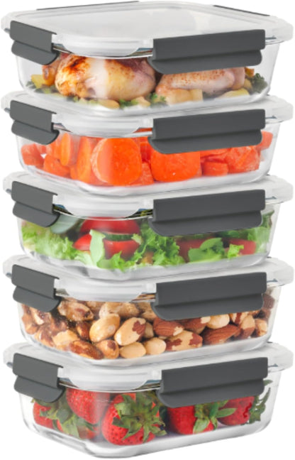 ECOBERI Glass Meal Prep Containers with Silicone Sleeves, 3 Piece 4.5 Cup Set, Borosilicate Glass Food Storage with Leak-Resistant Lids, Oven, Microwave, Freezer and Dishwasher Safe