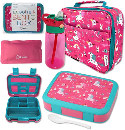 Kinsho Bento Lunch Box for Kids Toddlers, 5 Portion Control Sections, BPA Free Removable Plastic Tray, Pre-School Kid Toddler Daycare Lunches, Snack Container Ages 3 to 7 (Blue Space Rockets)