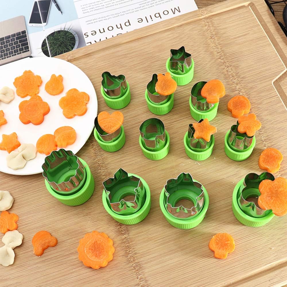 14 Pcs Fruit Vegetable Cookie Cutters Shapes Sets Stainless Steel Food Mini Pie Cookie Stamps Mold for Kids Baking,Bento Box and Decorating Tools