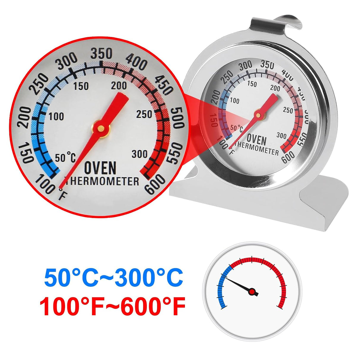 Oven Thermometer 100-600°F/50-300°C Stainless Steel Kitchen Cooking Thermomete OvenTemperature Gauge Grill Fry Chef Thermometer Oven Baking Chef Thermometer for Kitchen Cooking Baking
