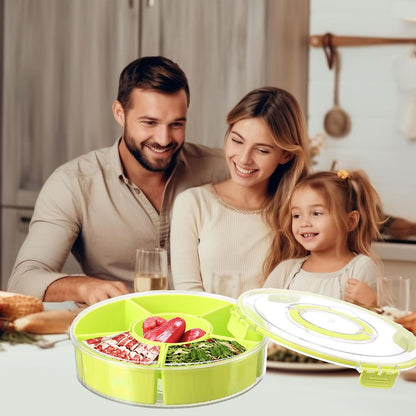 Dishwasher Safety -Divided Rotating Serving Tray with Lid and Handle,Portable Snackle Box for Fruits Snacks Charcuterie,Clear Organizer and Fridge Storage Container,Veggie Platters for Adults Child