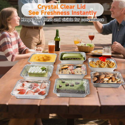 Aluminum Pans with Clear Lids - 50 Pack 2.25LB Capacity Disposable Pans with Plastic Dome Lids, 8.5”x6” Heavy Duty Tin Foil Pans for Cake Baking, Cooking, Heating, Storing, Prepping Food