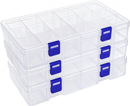 DUOFIRE Plastic Organizer Container Storage Box Adjustable Divider Removable Grid Compartment for Jewelry Beads Earring Tool Fishing Hook Small Accessories(18 grids, White X 2)