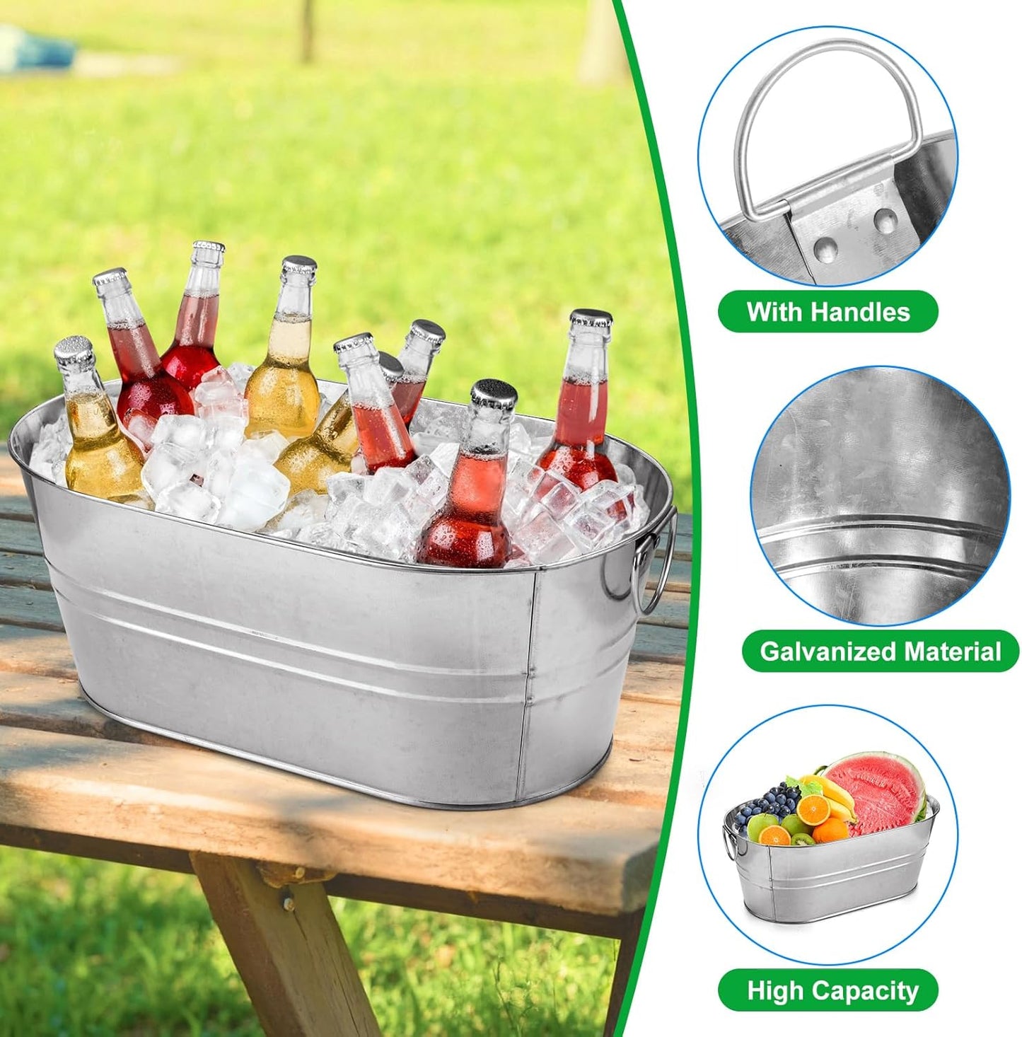 MIVIDE 2 Pack 3 Gallon Galvanized Tub Ice Bucket Metal Champagne Drink Bucket with Handles Galvanized Ice Buckets for Parties Mimosa Bar Cocktail Bar Cooling Supplies