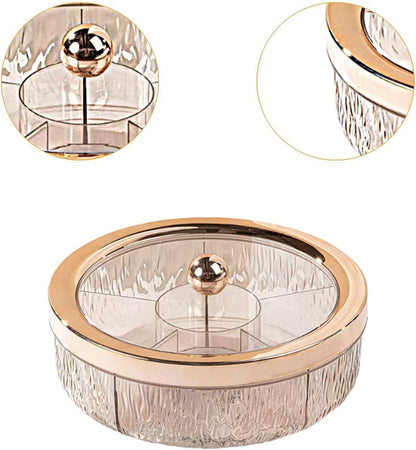 Yajuyi Divided Serving Tray Snack Dishes Dessert Plate Rotating Serving Platter Dish Clear Visibility Lid Suitable for Entertaining Living Room, Rose Golden Bow